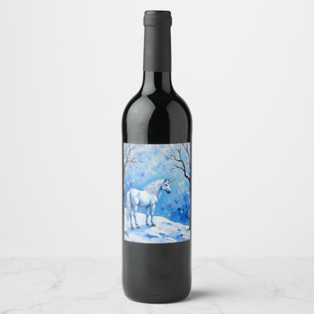Winter Unicorn Vinflaska Etikett (Framsida)