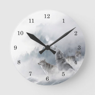 Winter Varg Howling i Snö Rund Klocka