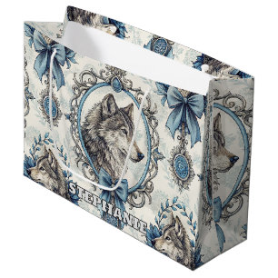 Winter Varg Porträtt i Ornate Blue & Grått Ram