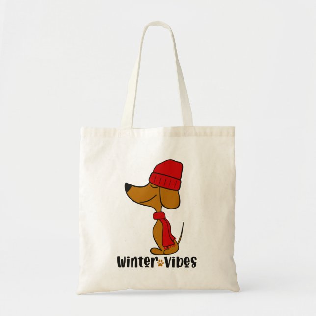Winter Vibes Dachshund Tote Bag Tygkasse (Framsidan)