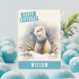 Winter vibes Ermine Birthday Card Julkort