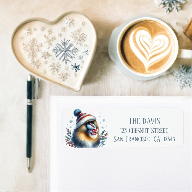 Winter Vibes Mandrill Monkey - Returadress Etikett (Skapare uppladdad)