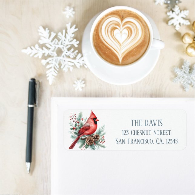 Winter Vibes Northern Kardinal - Returadress Etikett (Skapare uppladdad)