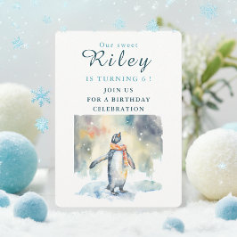 Winter vibes Penguin - födelsedagsinbjudan Inbjudningar