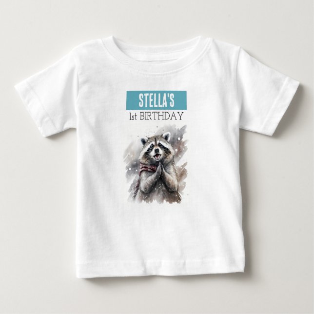 Winter Vibes Raccoon - 1:a födelsedag T-shirt (Framsida)