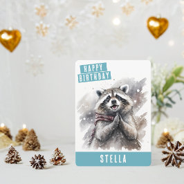Winter vibes Raccoon Birthday Card Julkort