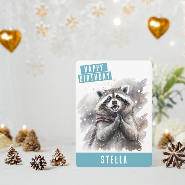 Winter vibes Raccoon Birthday Card Julkort (Skapare uppladdad)