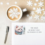 Winter Vibes Watercolor Cat Returadress Returadress Etikett<br><div class="desc">Vintern visar returetiketter med söt vattenfärg Katt. Anpassade.</div>