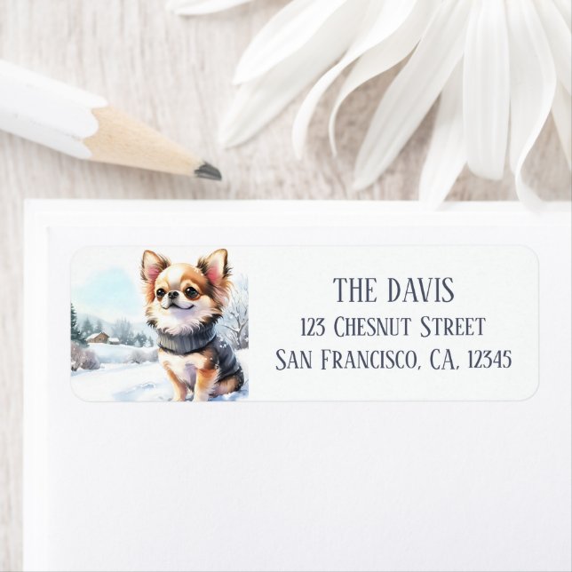 Winter Vibes Watercolor Chihuahua - Returadress Etikett (Insitu)