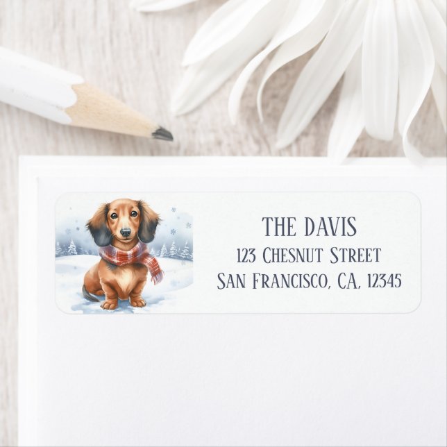 Winter Vibes Watercolor Dachshund - Returadress Etikett (Insitu)