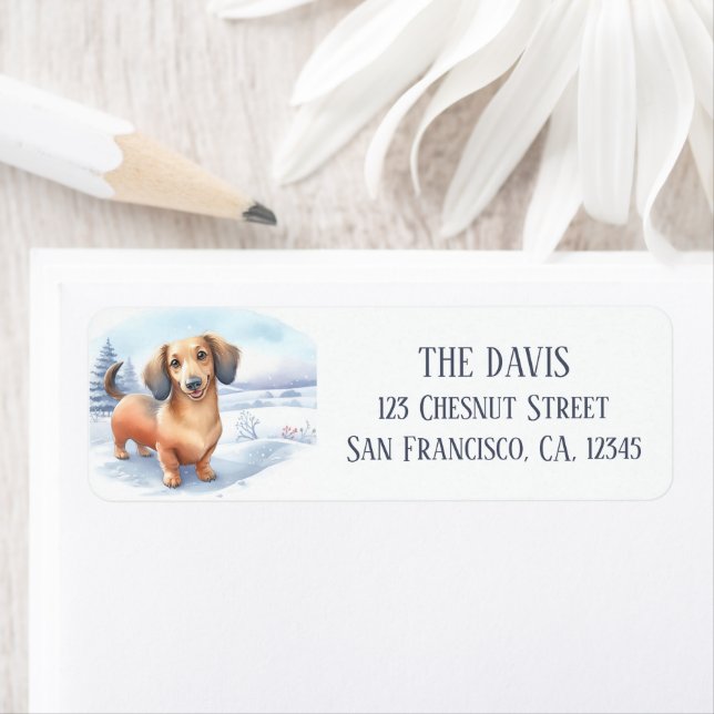 Winter Vibes Watercolor Dachshund - Returadress Etikett (Insitu)
