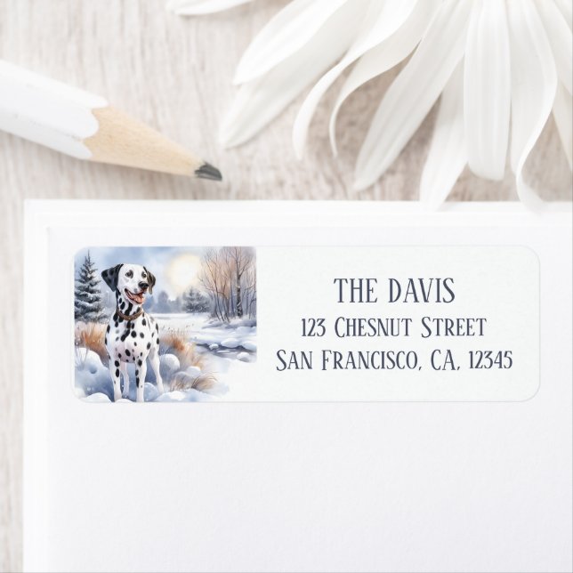 Winter Vibes Watercolor Dalmatian - Returadress Returadress Etikett (Insitu)