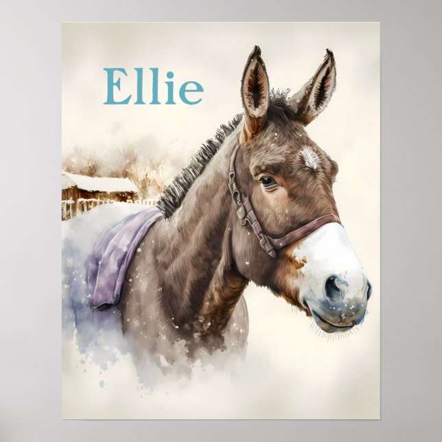 Winter Vibes Watercolor Donkey - Kids Poster (Framsidan)