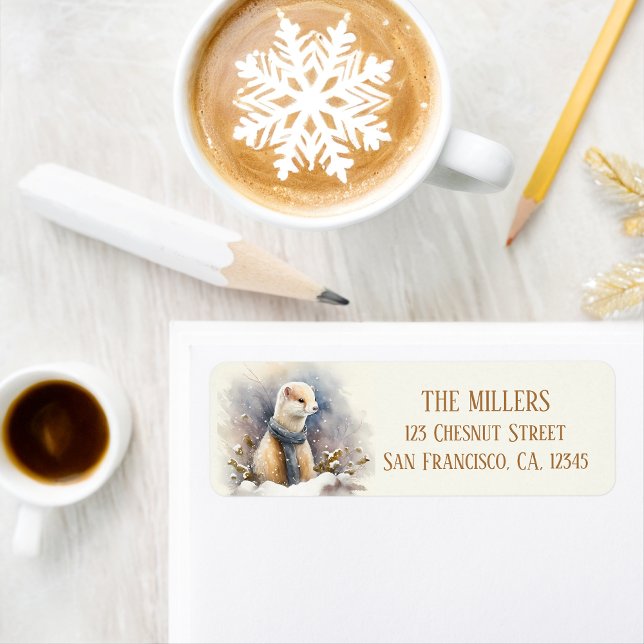 Winter Vibes Watercolor Ermine-Returadress Returadress Etikett (Skapare uppladdad)