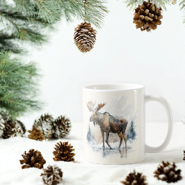 Winter Vibes Watercolor Moose Kaffemugg