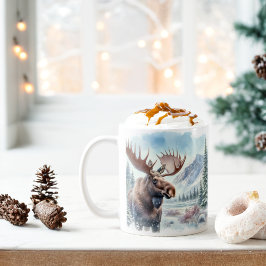 Winter Vibes Watercolor Moose - Kaffemugg