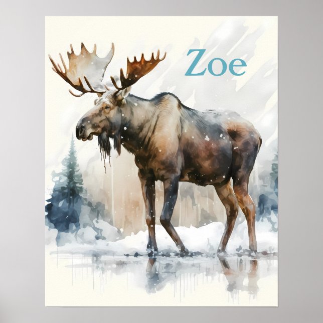 Winter Vibes Watercolor Moose - Kids Poster (Framsidan)