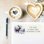 Winter Vibes Watercolor Moose-Returadress Returadress Etikett<br><div class="desc">Vintern visar returetiketter med en söt vattenfärgsmos. Anpassade.</div>