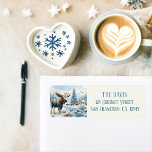 Winter Vibes Watercolor Moose-Returadress Returadress Etikett<br><div class="desc">Vintern visar returetiketter med en söt vattenfärgsmos. Anpassade.</div>
