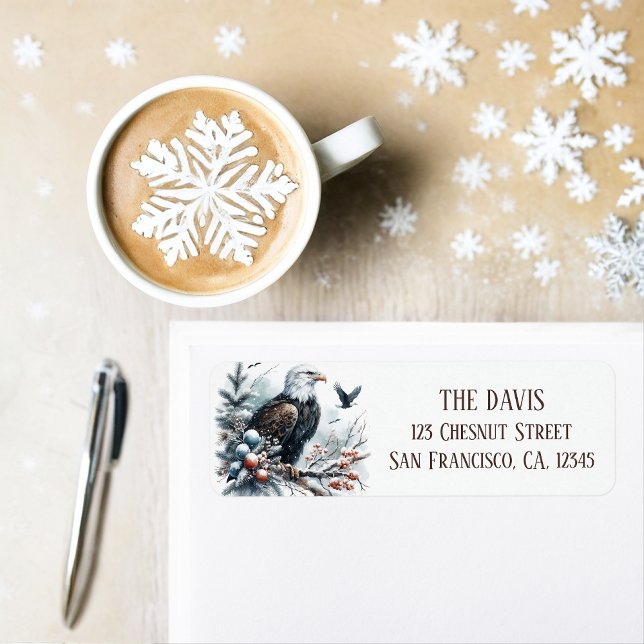 Winter Vibes Watercolor Örn Returadress Etikett (Skapare uppladdad)