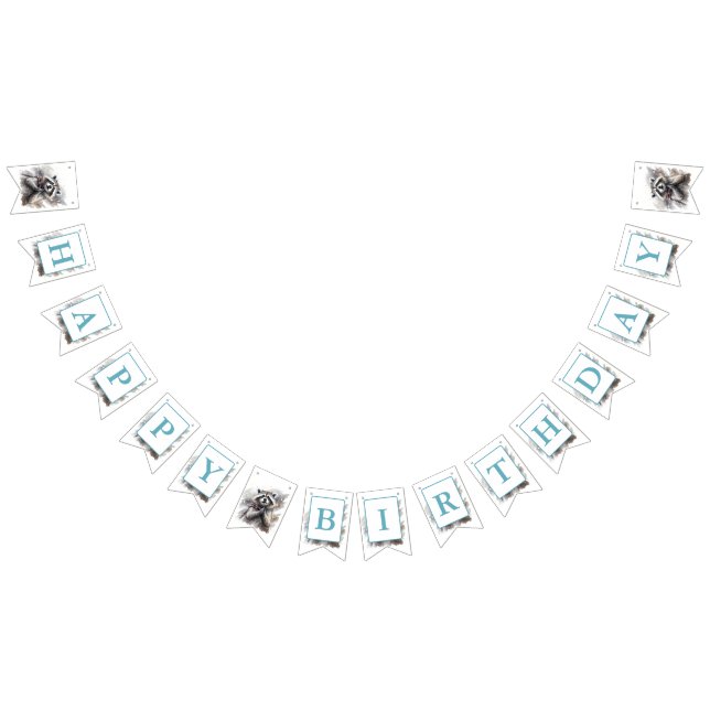 Winter Vibes Watercolor Raccoon - Birthday Vimplar (Alla)