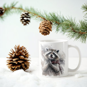 Winter Vibes Watercolor Raccoon Kaffemugg