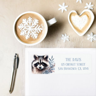 Winter Vibes Watercolor Raccoon Returadress Etikett