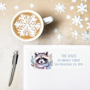Winter Vibes Watercolor Raccoon Returadress Etikett