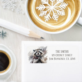 Winter Vibes Watercolor Raccoon Returadress Returadress Etikett