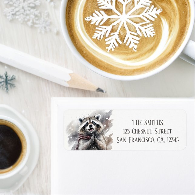 Winter Vibes Watercolor Raccoon Returadress Returadress Etikett (Skapare uppladdad)
