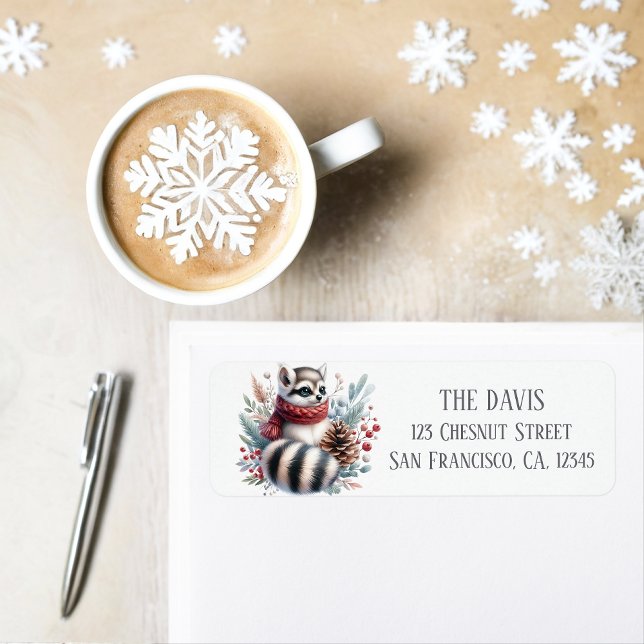 Winter Vibes Watercolor Ringtail-Returadress Returadress Etikett (Skapare uppladdad)