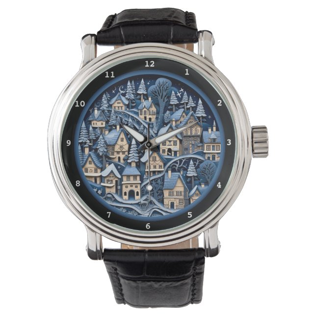 Winter Village Art Nostalgia Design Armbandsur (Framsida)