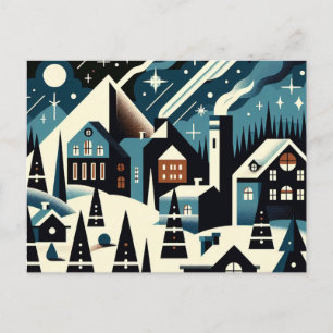 Winter Village Art nouveau Elegant Snowy Scene Vykort