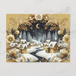 Winter village gold & black design postcard vykort