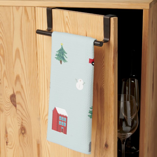 Winter Village Kitchen Towel - Christmas Gift Kökshandduk (Thirds Fold)