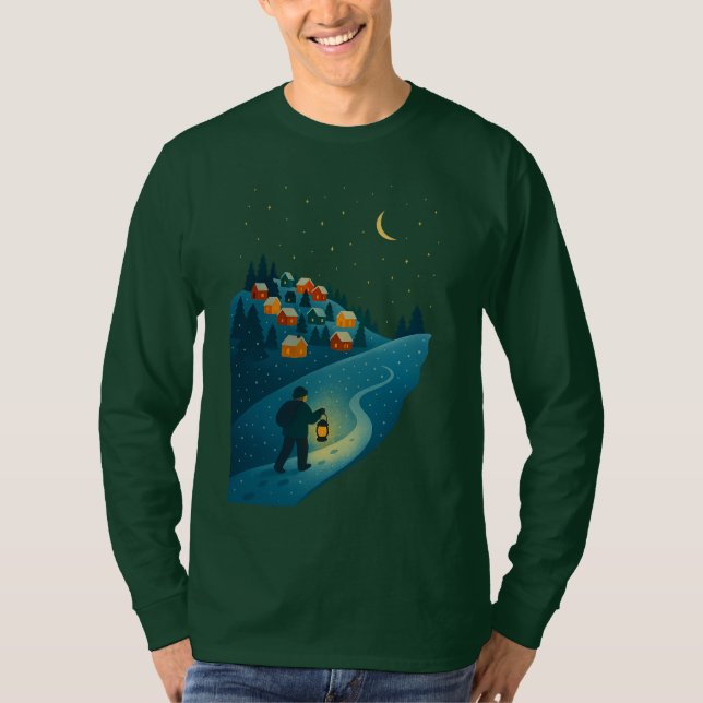 Winter Village Lantern Walk Illustration shirt T (Framsida)