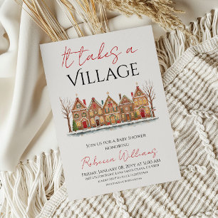 Winter Village Neutralt Gingertea Baby Shower Inbjudningar