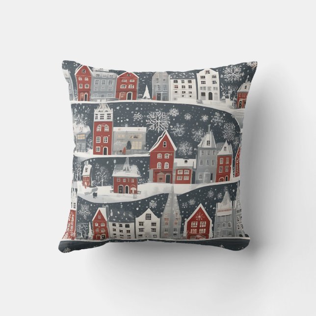 Winter Village Nordic Snö Mönster Kudde (Baksida)