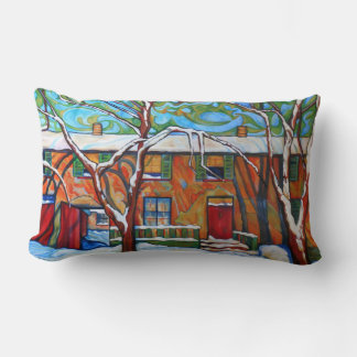 Winter Village Painting 13 tum x 21 tum Dekorativ Lumbarkudde