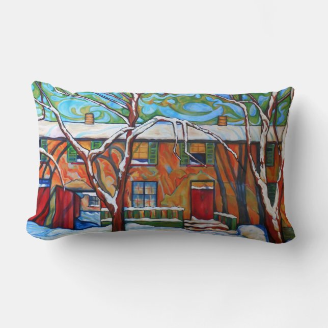 Winter Village Painting 13 tum x 21 tum Dekorativ  Lumbarkudde (Framsida)