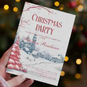 Winter Village Red and White jul Party Inbjudningar