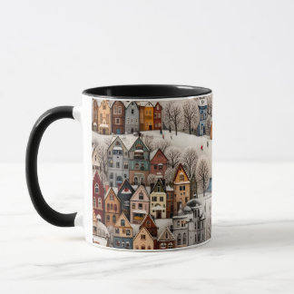 Winter Village Scene Cozy Snowy Town  Mugg