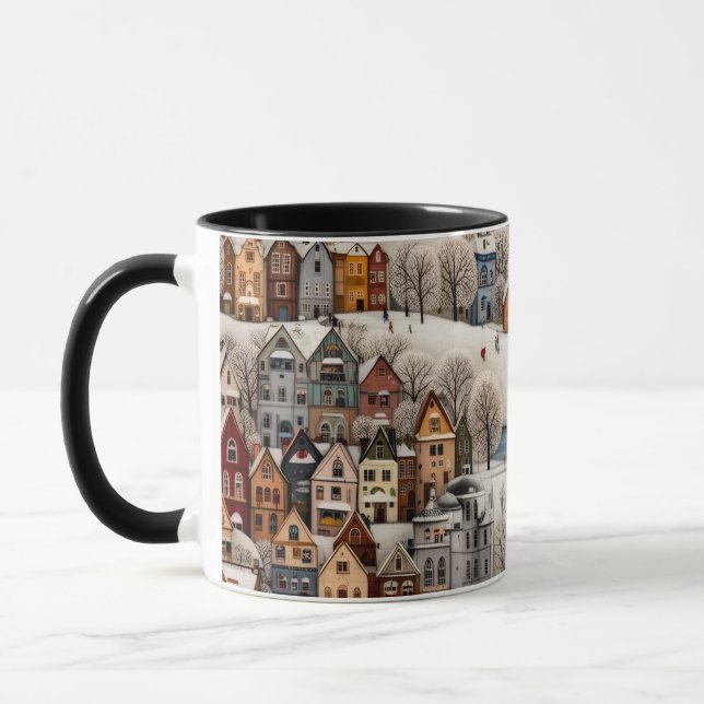 Winter Village Scene Cozy Snowy Town  Mugg (Vänster)