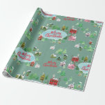 Winter Village Scene God jul Presentpapper<br><div class="desc">Den här charmerande pappra inslagningen har originella vita målningar av en vinterby,  små hus,  snöflingor,  gräs träd och en isig damm på en mint grönt bakgrund. Matchande märkre och klistermärken tillgängliga.</div>