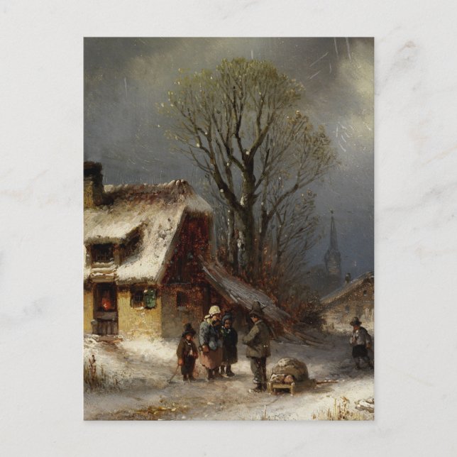 Winter Village Scene - Winterliche Dorszene Vykort (Framsida)