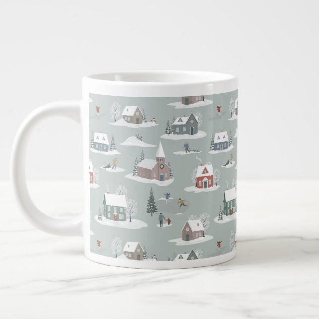 Winter Village Snö Scene Mönster Jumbo Mugg (Vänster)