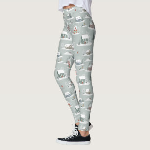 Winter Village Snö Scene Mönster Leggings