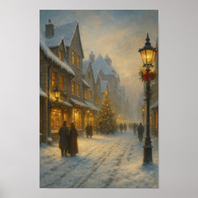 Winter Village Street Cozy Christmas Town Poster  (Framsidan)