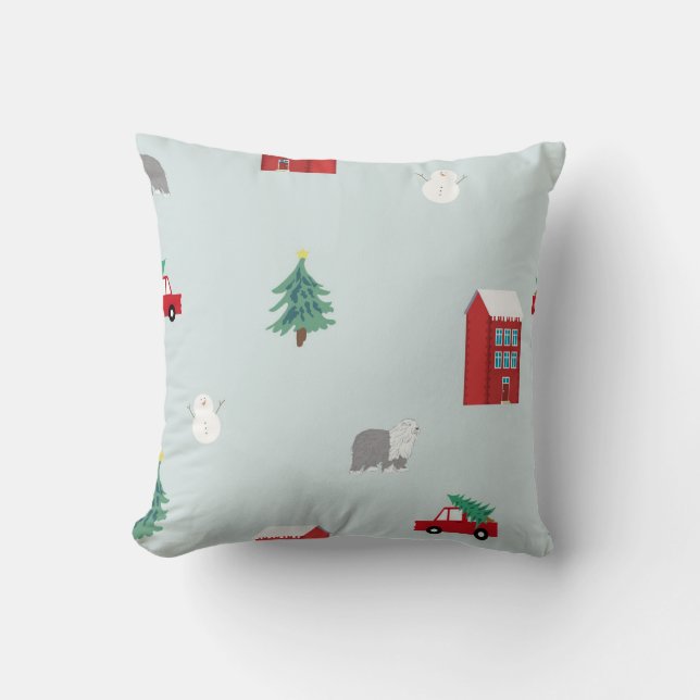 Winter Village Throw Pillow - Holiday Gift & Decor Kudde (Framsida)