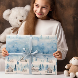 Winter Village Watercolor Vit jul Modern Presentpapper